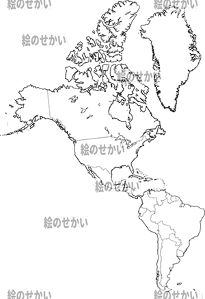 アメリカ大陸(国境線あり)の白地図