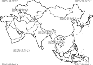 アジア大陸(国境線あり)の白地図