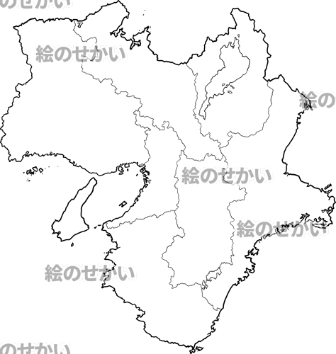 地図：近畿地方の白地図(県境線あり)サンプル